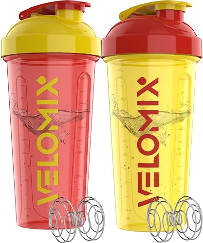 Image of VELOMIX -2 Pack- 28 oz Protein Shaker Bottles for Protein Mixes - 2x Wire Whisk | Leak Proof Shaker Cups for Protein Shakes and Pre Workout | Protein Shaker Bottle Pack (D2) Imperial Glow