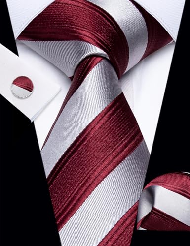 Image of YourTies Striped Ties for Men Classic Woven Silk Necktie with Handkerchief Cufflinks Set Formal Business Party Wedding