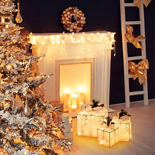 Light Up Gift Boxes, Light Up Xmas Boxes With Battery Operated For Christmas Decorations Indoor And Outdoor (3 Pack) (White Bow) #TOP5