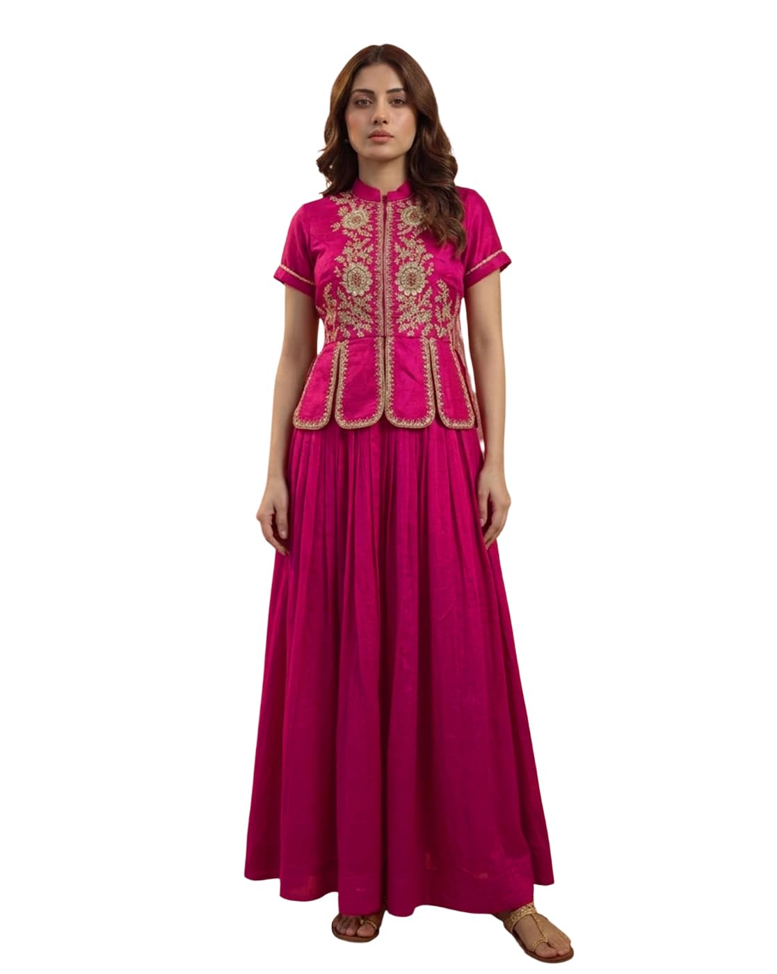 Rani Vichitra Zari Sequence Cording Embroidered Top with Skirt Fusion Set-image-41