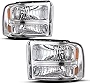 JSBOYAT Headlight Assembly Compatible with 2005-2007 Ford F250 F350 F450 F550 Super Duty / 2005 Ford Excursion Passenger and Driver Side, Chrome Housing with Amber Reflector