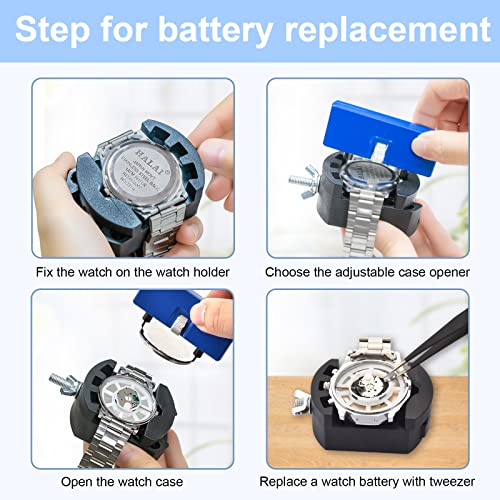 Watch Battery Replacement Tool Kit: EasyTime Professional Watch Repair Toolkit Watch Back Remover Set with Adjustable Case Opener, Tweezers, Screwdriver and Instructions2