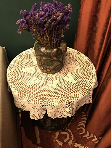 Janef Beige Handmade Crochet Cotton Table Cloth Lace Doilies Round Lace Tablecloths 35 Inches. #TOP4