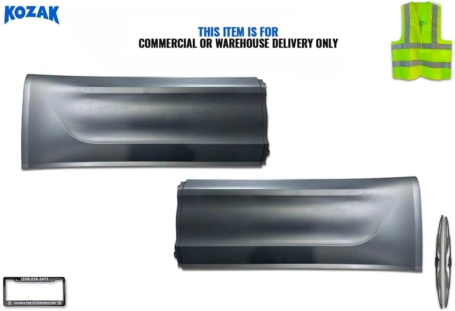 KOZAK Rear Side Panels with Bracket Compatible with Peterbilt 579 2022+, Right Passenger and Left Driver Side, N33-6123-20030, Includes Logo, License Plate Frame, Windshield Wipers, and Vest