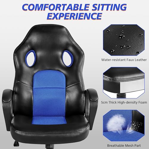Sedia/Poltrona da Ufficio Scrivania Ergonomica Portata 150 kg Girevole Altezza Regolabile a Rotelle Schienale Alto Reclinabile per Computer in Ecopelle Nera/Blu - Sedia gaming - Immagine 5