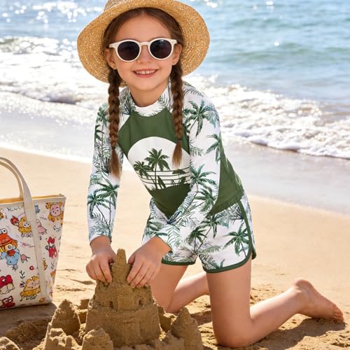 Image of Vogseek 4-10T Girls Rashguard 2 Pieces Long Sleeve Swimsuit Swimwear with Shorts