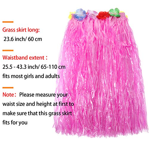 8 Pieces Hawaiian Grass Hula Skirt Costume Set Necklace Garland Bracelet Bikini Top For Women Tropical Luau Party Decoration (Pink Skirt) #TOP1