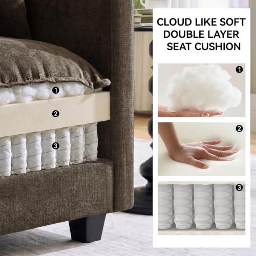Image of 25'' Cloud Ottoman for Couch, Deep Seat Ottomans for Sofa, Modern Removable Upholstered Ottoman Bench for Living Room, Bedroom, Small Apartment, Brown