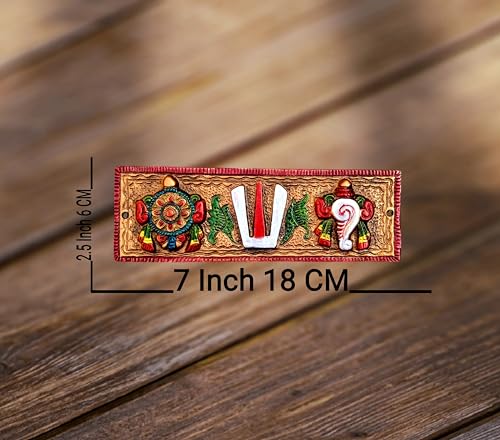Image of 7 Inche Aluminium Metal Shank Chakra Tilak for Door, Shank Chakra Namah Wall Hanging Decorative for Home & Office Door Hanging (Copper Multicolour)