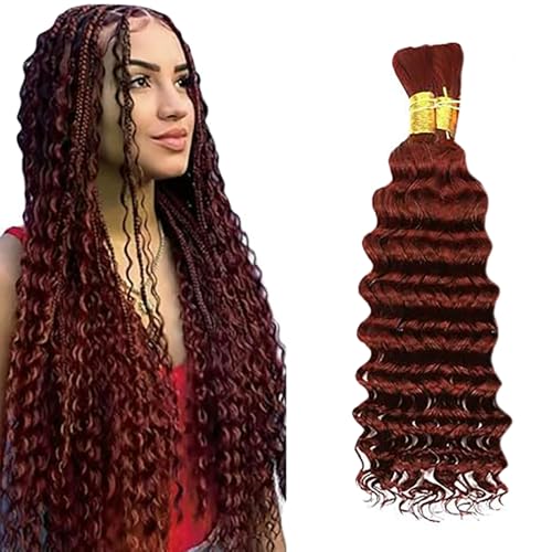 Cheveux humain pour tressage bouclés deep wave sans trame extensions reddish brown 22 pouces