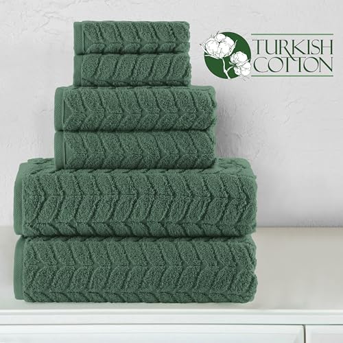 Image of Elegant Comfort Luxury 6-Piece 100% Turkish Cotton Jacquard Braided Textured Premium Hotel Quality Towel Set- Soft and Absorbent, Includes 2 Bath Towels, 2 Hand Towels and 2 Washcloths, Forest Green