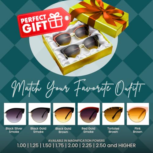 Image of proSPORT Women's Bifocal Reading Sunglasses - Cateye Frame, UV400 Protection, Gradient Lens, Lightweight Half Rim Readers