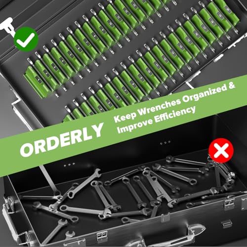 80PCS Modular Wrench Organizer Wrench Holder - Wrench Tool Organizers for Tool Drawer Storage, Wrench Storage Set with Metric & SAE Label, Wrench Rack Tool Gift for Professional Mechanics Men, Green