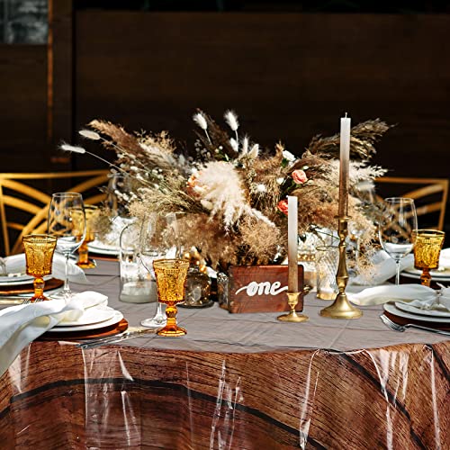 Oudain-12-Pcs-Wood-Grain-Round-Tablecloth-84-Inch-Rustic-Plastic-Table-Cloth-Waterproof-Western-Brown-Table-Cover-Disposable-Vintage-Farmhouse-Tablecloth-for-Kitchen-Dinning-Room-Party-Dark-Brown Oudain 12 Pcs Wood Grain Round Tablecloth 84 Inch Rustic Plastic Table Cloth Waterproof Western Brown Table Cover Disposable Vintage Farmhouse Tablecloth for Kitchen Dinning Room Party Dark Brown