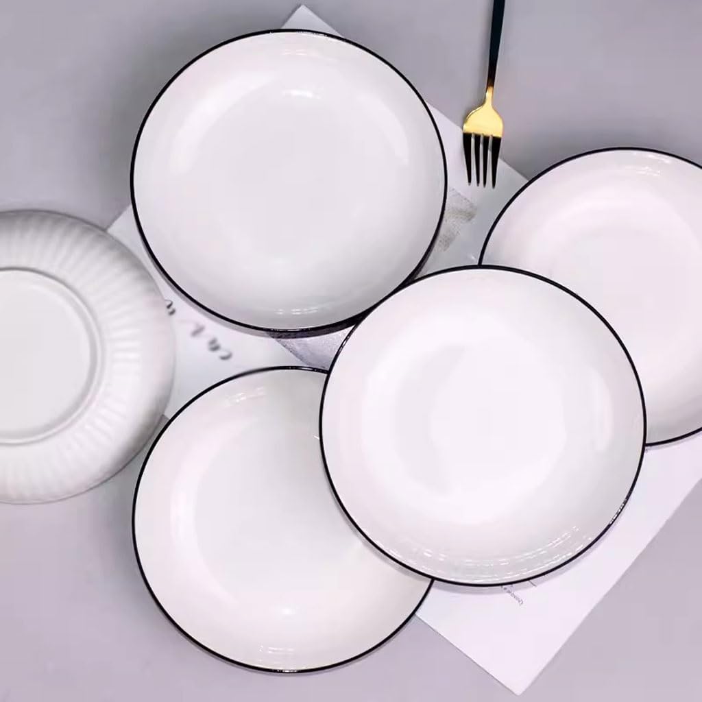 Essteller, Teller, Haushaltsteller aus Keramik, tiefer Teller, einfaches Japanisches Geschirr, Teller, Suppenteller, Schüssel, Essteller-Set, Keramik-Essteller(Groß)