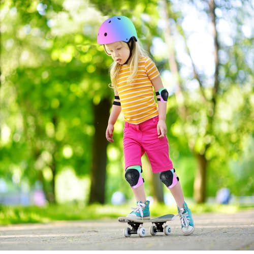 Image of FOOKCIAN Kids Helmet,Toddler Skateboard Helmets for Ages 2-3-5-8-14 Years Boys Girls with Knee and Elbow Pads Wrist Guards fit Roller Skates,Skateboarding,Skating Scooter Adjustable Kids Helmet