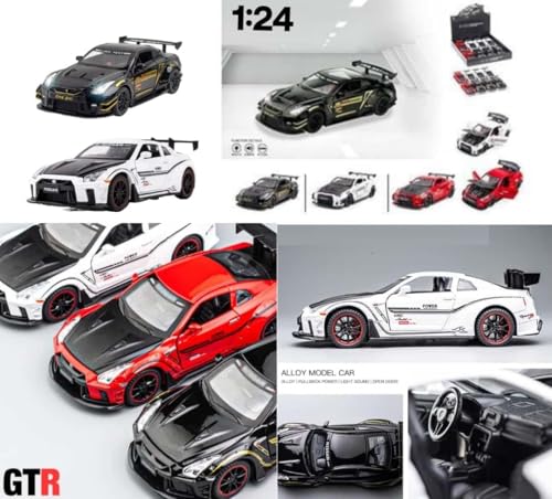 Image of VARIYA ENTERPRISE Exclusive Alloy Metal Pull Back Die-Cast Car Diecast Metal Pullback Toy Car with Openable 6 Doors,Light Music Boys Gifts Toys (1:24 Nissan GTR - Red Color)