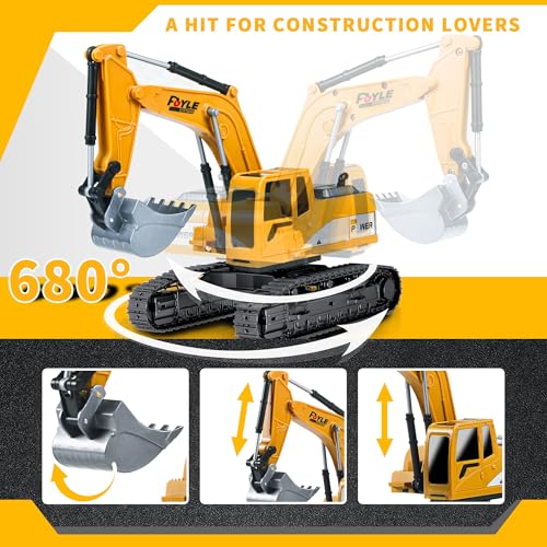 FUYLE Remote Control Excavator Toys, 1: 24 Engineering Digger Truck for Boys with Metal Shovel Lights Sounds, Turns 680 Degree, 2.4 GHz Construction Toys Christmas Birthday Gift for Kids by FUYLE - Image 4