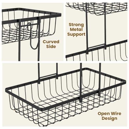 Image of Go Hooked 2 Tier Metal Fruit Basket for Dining Table | Countertop Wire Storage Stand for Fruits, Vegetables, Bread & Daily Essentials | Multipurpose Metal Vanity & Home Organizer for Counter Spaces