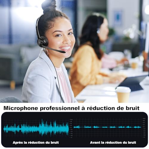 Casque USB avec microphone PC léger pour bureau et télétravail