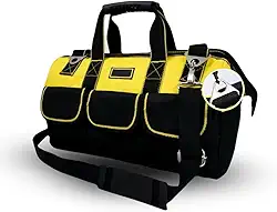 Bolsa de Ferramentas Profissional - Maleta de Ferramentas Profissional 16 Compartimentos, Preta e Amarela, Impermeável, Fundo Reforçado, Design Ergonômico em Tecido Oxford 600D, 45x24x31cm