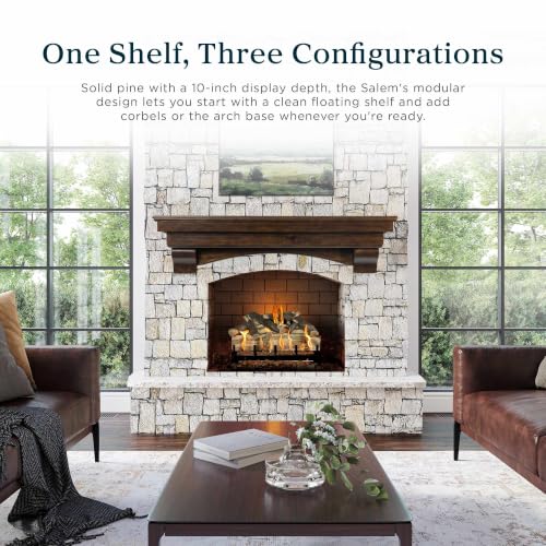 Image of MANTELSDIRECT Mantels Direct Salem Wood Mantel Shelf with Arched Corbels - Rosewood 72 Inch | Wooden Rustic Wall Mounted Shelf from Pine Wood - Perfect for Fireplaces, TVs & Decor