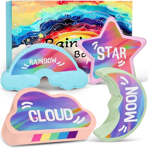 Rainbow Bath Bombs for Kids - 4 Pcs Handmade Natural Kids...