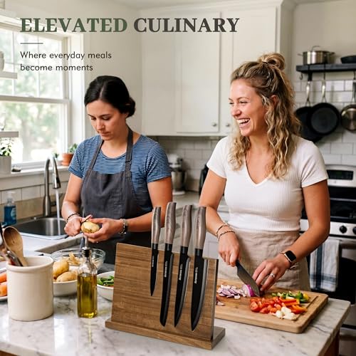 Image of Astercook Non Stick RV Pots and Pans Ceramic Kitchen Cookware Set and Astercook 13-Piece Kitchen Knife Set with Black Anti-Rust Coating Stainless Steel Chef Knives Set