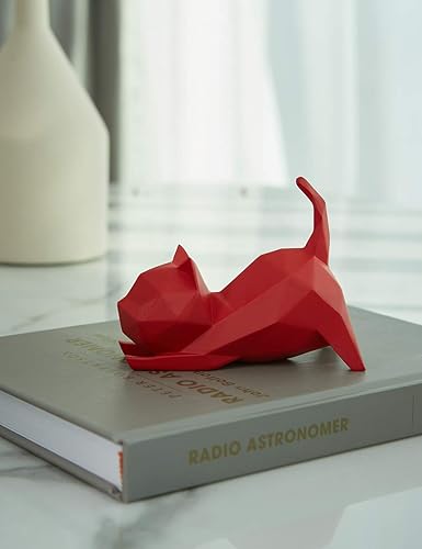 Miniatura 9 de HAUCOZE Estatua de escultura de gato, 5 piezas, figuras geométricas, decoración de arte moderno, poliresina