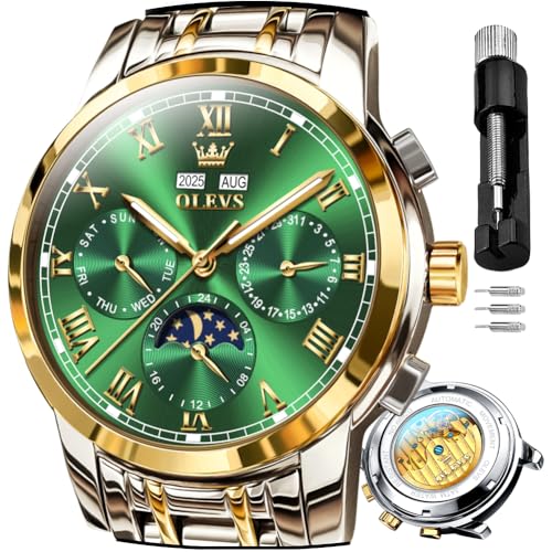 Image of OLEVS Watches for Men Automatic Mechanical Self Winding Dress Wrist Watch Multifunction Calendar Waterproof Luminous