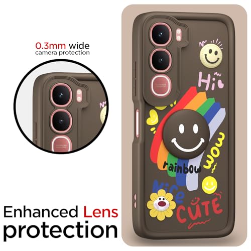 Image of Pikkme Back Cover for Vivo Y31 5G | Soft Silicone| Cute Rainbow Smile & 3D Cartoon Flower Design | Shockproof Raised Camera Protection Bumper Case (Brown)
