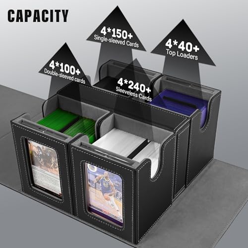 Image of Kabinka Card Deck Box for MTG Commander, Holds 400+ Double-Sleeved Cards, 5 IN 1 Detachable Card Case with Dice Tray, Fits Magic /TCG Cards, 4 Magnetic Card Holders & Dividers (Black)