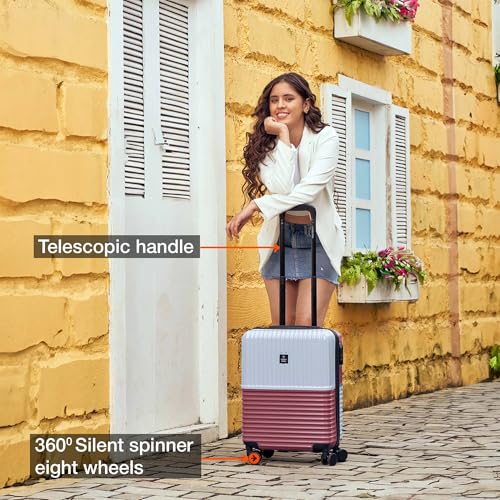 Image of Nasher Miles Istanbul Hard-Sided ABS and PC Cabin Luggage 20 inch | 55cm | 8 Wheels Small Trolley Bag for Travel | Suitcase (Silver Rose Gold)