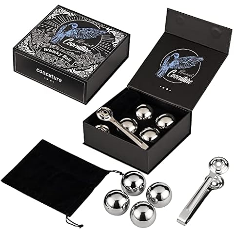 Whiskey Balls Set of 4 Reusable Stainless Steel Metal Ice Sphere Cubes Beverage Chilling Rocks Whiskey Stones Gifts for Men Him Husband from Wife Cover
