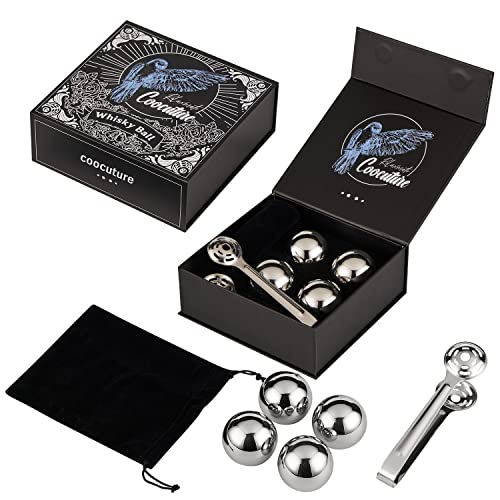 Whiskey Balls Set of 4 Reusable Stainless Steel Metal Ice Sphere Cubes Beverage Chilling Rocks Whiskey Stones Gifts for Men Him Husband from Wife