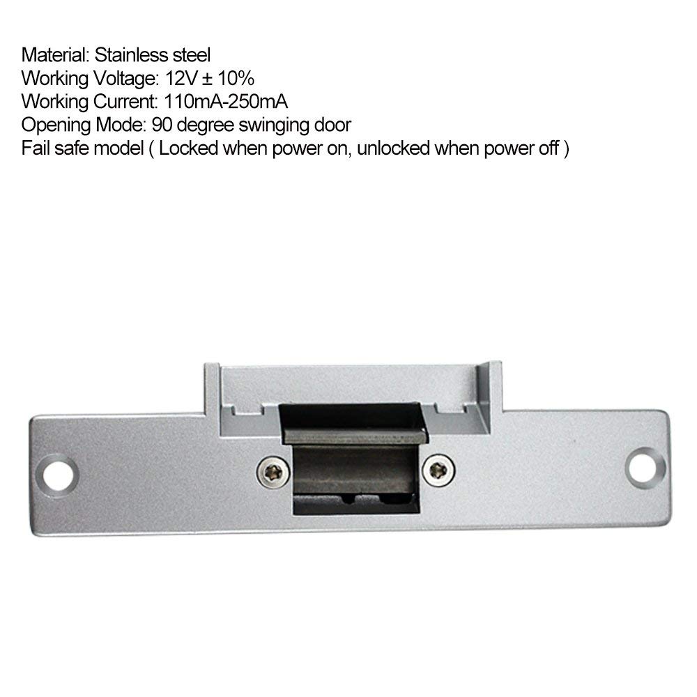 YAVIS Electric Strike Lock Fail Secure NC Mode verrouillage de porte électrique une pièce pour contrôle d'accès, porte en bois et métal DC 12V