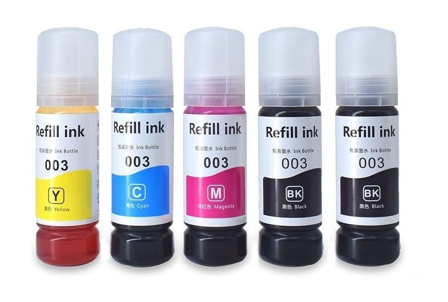 ENKART 003 Refill Ink Compatible for Epson L3110, L3150, L3250, L3252 L3115, L3116, L3101, L3210, L3215, L3216, L3151, L3152, L3156, L5190 Printer (Black-2pcs & Color-3pcs) (003/ST+ST)
