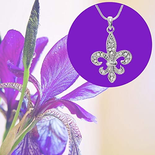 PammyJ Clear Crystal Fleur De Lis Charm Pendant Necklace, 18"4