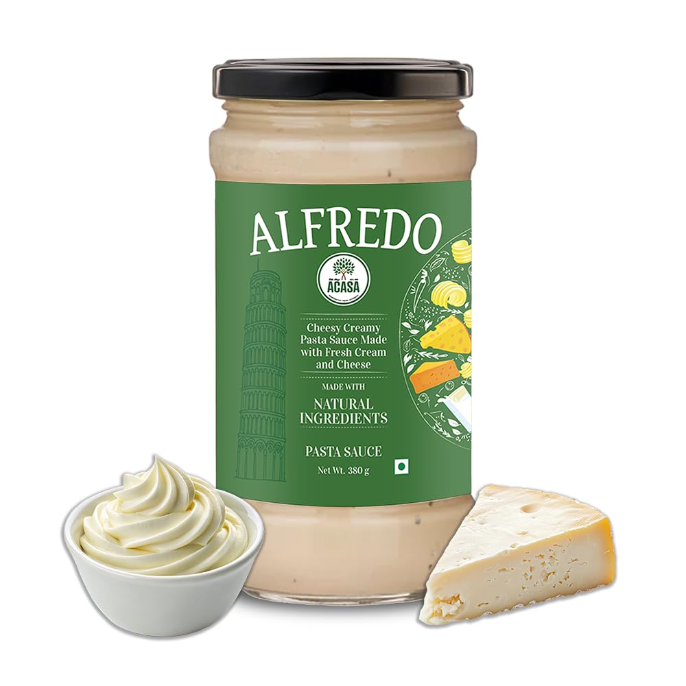Acasa Cheesy Alfredo Sauce 380gm - White Cheese Sauce for Pasta, Spaghetti, Sandwich - Rich Creamy Flavor No Preservatives, Natural Ingredients - Classic Italian Alfredo for Versatile Use
