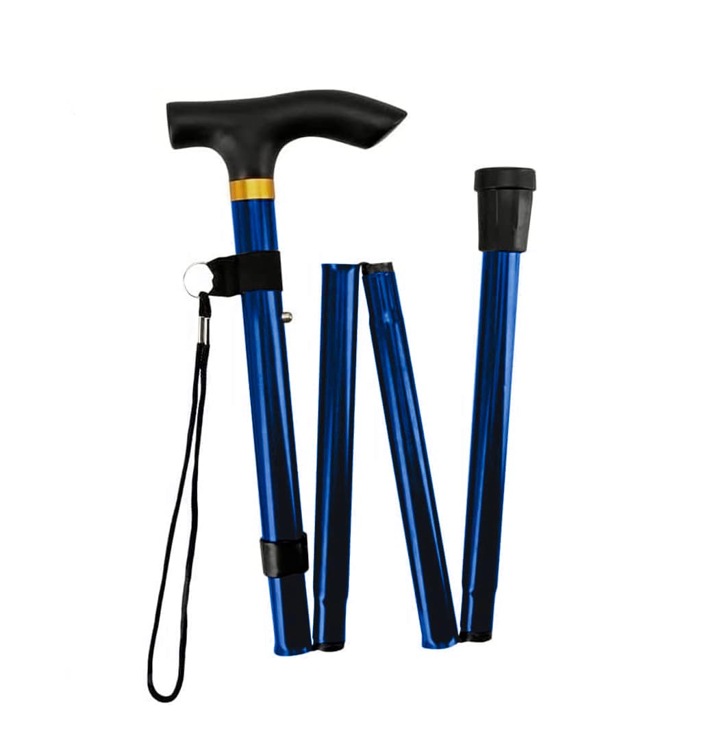 Bastone Pieghevole in Alluminio, Bastoni per Anziani con Altezza Regolabile con Cinghia Anticaduta, Base Girevole in Silicone Antiscivolo. Bastone da passeggio elegante