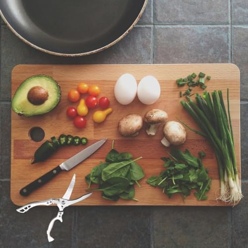 Pluimveeschaar, scherpe keukenschaar, roestvrij staal met ergonomische handgreep, vleesschaar, voor het snijden van eend, kip, gans, kalkoen of kalkoen (zilver) - Afbeelding 5