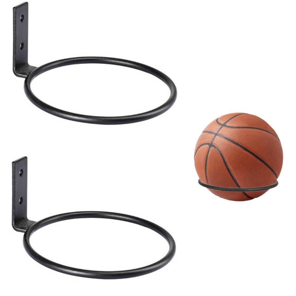 Naisfei 2 Fixed Ball Rack Wall Brackets, Iron Ball Wall Storage Display Rack, Black, Suitable for basketballs, Soccer Balls, Volleyballs, Flower pots, and Other Items.