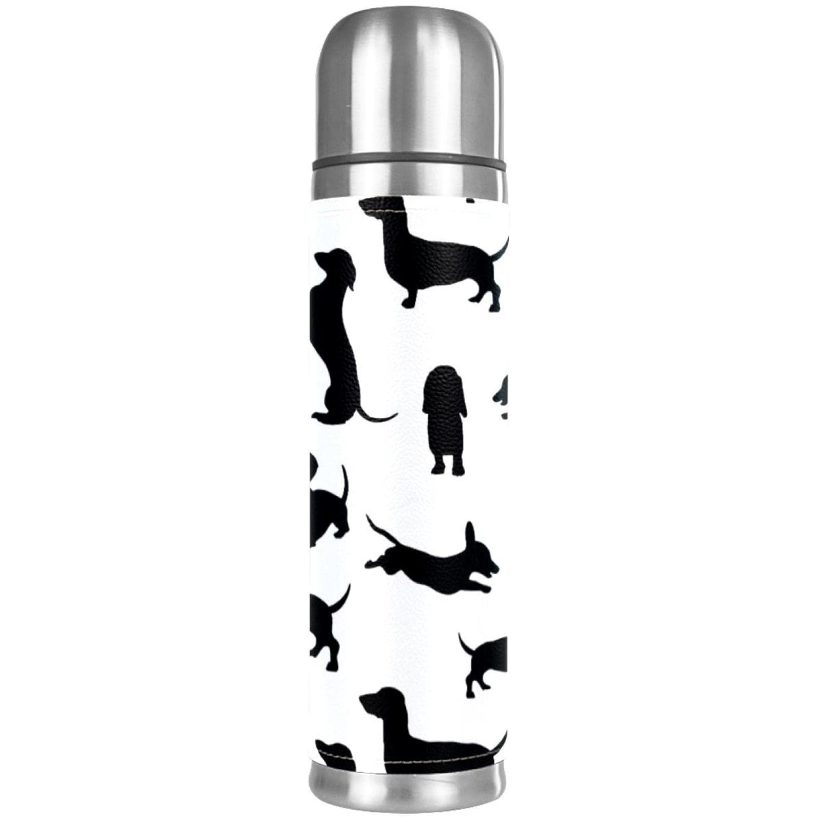 Botella de agua aislada termo a prueba de fugas al vacío,Silueta de perro salchicha,Taza de café de viaje de acero inoxidable