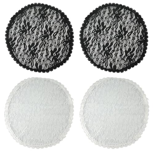 Ainiveiya 4PCS Catholic Veils for Women â€“ Vintage Lace Embroidery Church Head Coverings for Mass, Wedding, Baptism, or Religious Ceremonies (Black White)