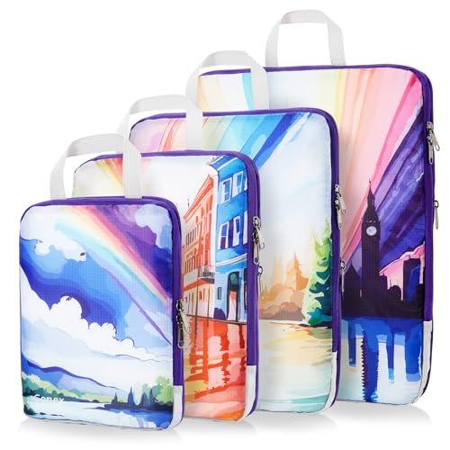 Gonex Organizador Maletas Equipaje, Bolsas Viaje Cubos Embalaje Almacenaje Extensibles Impermeable para Ropa Zapatos Cosméticos Accesorios Portatrajes Neceser Portátil, Kit de 4 pcs