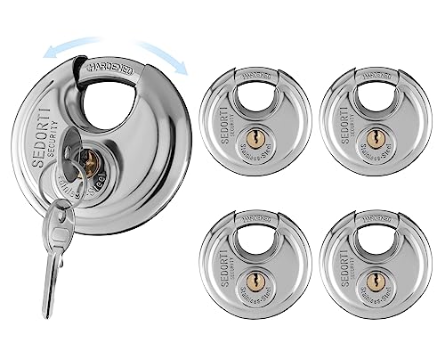 SEDORTI 5-Pack Discus Padlocks Keyed Alike, 2-3/4 inch Wide, Stainless Steel 304 Round Lock, Waterproof and Rustproof Storage Lock with Brass Keys, Ideal for Storage Unit Gate, Outdoor, Shed, Fence