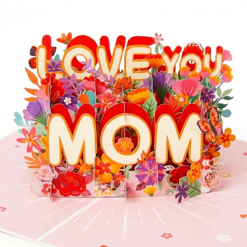 Haveself Birthday Card for Mom 3D Pop Up Floral Greeting Card with Envelope and Message Note for Mom, LOVE YOU MOM Mother's Day Card, Unique Keepsake Gift from Daughter Son