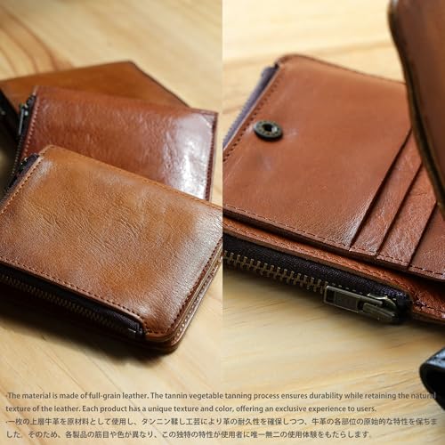 IJUN Handmade Vintage Small Bifold Wallet for Men - Full Grain Oil Vegetable Tanned Cowhide Leather (Orange)4
