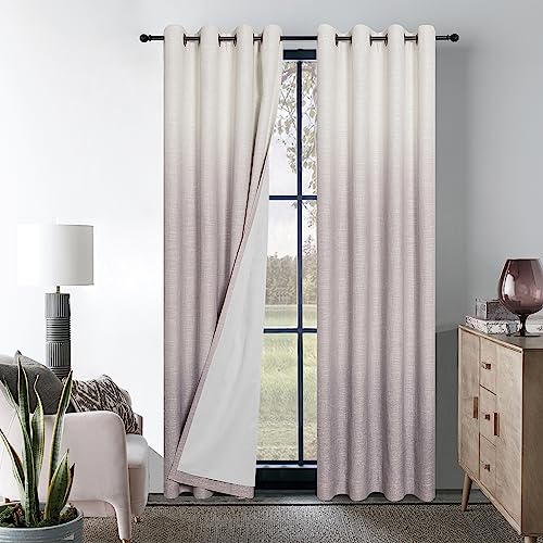 Central Park Ombre Vollverdunkelungs-Fenstervorhänge für Schlafzimmer, 274 cm lang, schwere Leinenstruktur mit Ösen, oberer Farbverlauf, bedruckt, cremeweiß bis lavendel/lila, 127 cm Bx278 cm Lx2 cm