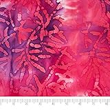 Singer Fabric S-100% Cotton, Batik Collection, Pink and Purple Leaves, Cut by The Yard, 42 Inches